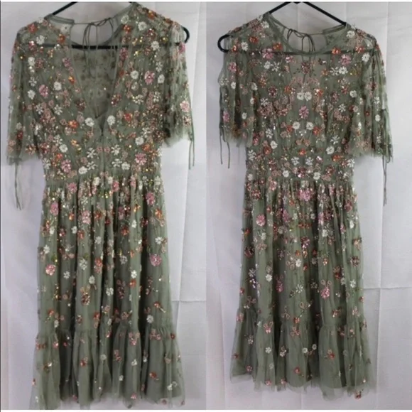 needle and thread green dress Needle & Thread Girls Antionettes Floral Dress in Green main image 0